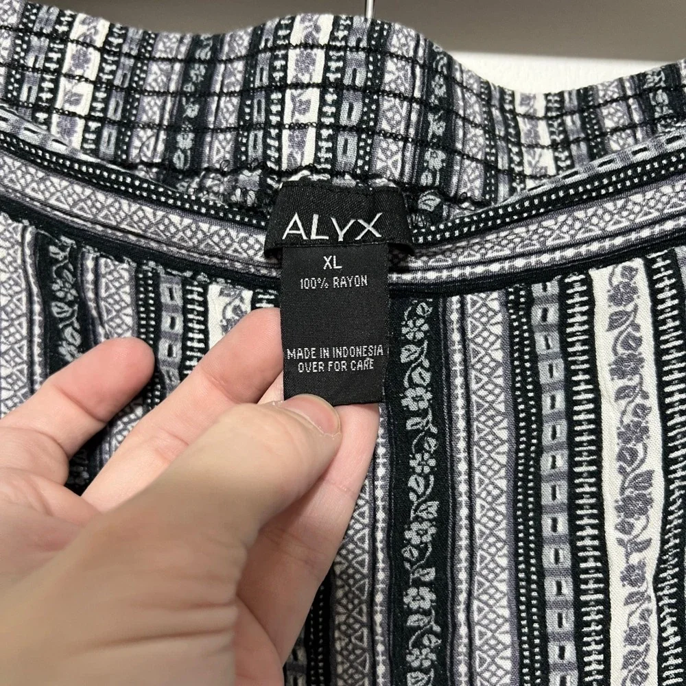 Alyx Womens Striped‎ Midi Skirt Size XL Black White Ruffle Hem Boho Festival